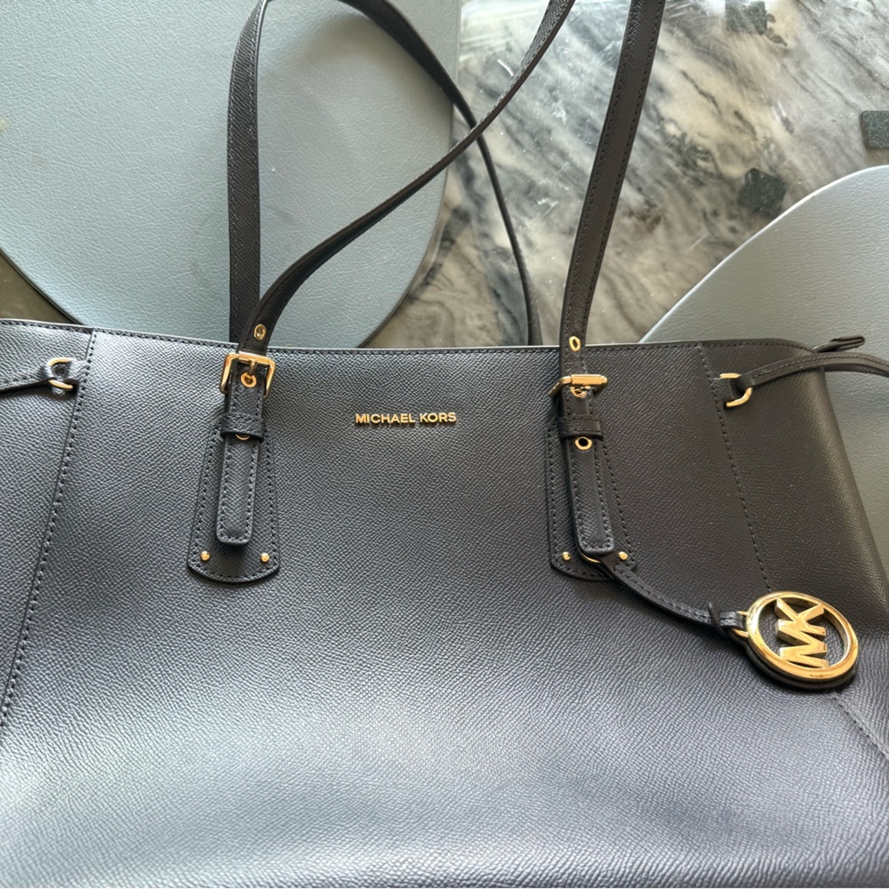 Michael Kors Dark Blue Handbag with Gold Accents